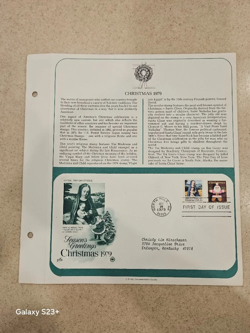 RARE COLLECTIBLE USPS 1ST DAY ISSUE COVER CHRISTMAS 1979 SEASONS GREETINGS STAMP